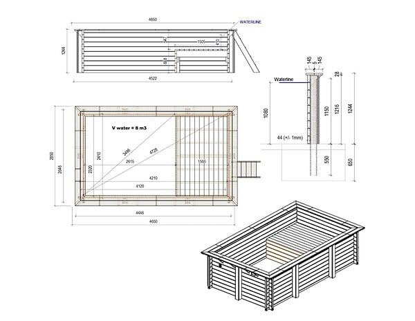 ALTANKA - Piscine hors sol en bois AQUA 4.65 x 2.85 - H.1.24 m avec plage, gris clair, fixations à visser - BAS7306OSPL2+PLA306 - large