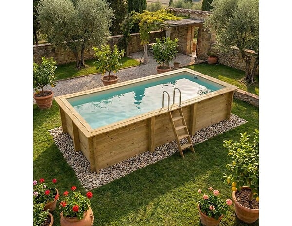ALTANKA - Piscine hors sol en bois AQUA 6.1 x 2.85 - H.1.31 m, sable, fixations à sceller - BAS7307OSPI3 - large