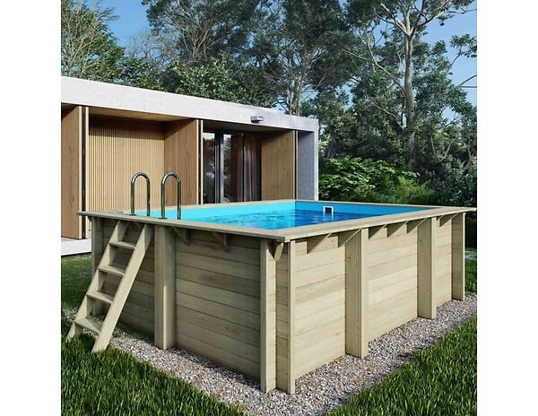 ALTANKA - Piscine hors sol en bois AQUA 4.65 x 2.85 - H.1.24 m, bleu pâle, fixations à sceller - BAS7306OSPI - large