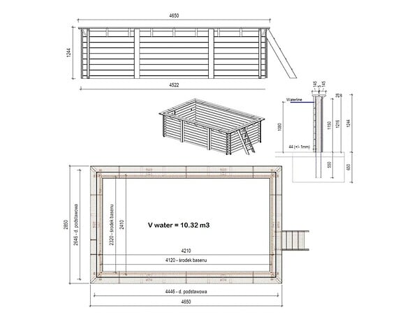 ALTANKA - Piscine hors sol en bois AQUA 4.65 x 2.85 - H.1.24 m, bleu pâle, fixations à sceller - BAS7306OSPI - large