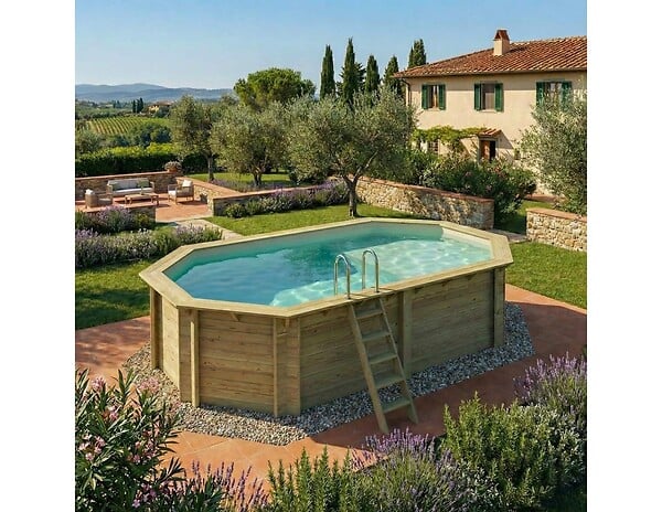 ALTANKA - Piscine hors sol en bois NEMO 5.79 x 3.49 - H.1.45 m avec plage, sable, fixations à sceller - BAS7304OSPI3+PLA304 - large