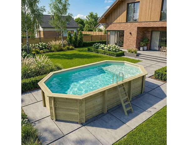 ALTANKA - Piscine hors sol en bois NEMO 7.3 x 3.97 - H.1.45 m avec plage, sable, fixations à sceller - BAS7305OSPI3+PLA305 - large