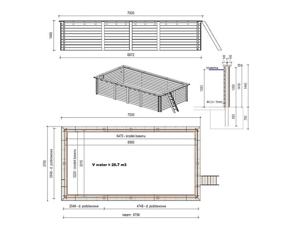 ALTANKA - Piscine hors sol en bois AQUA 7 x 3.75 - H.1.45 m, sable, cadre en métal - sans dalle - BAS7308OSPU3 - large