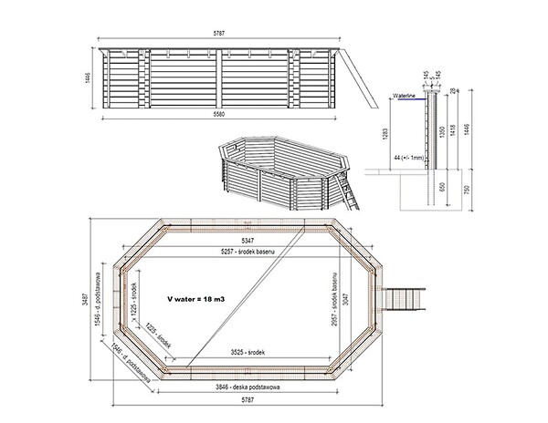 ALTANKA - Piscine hors sol en bois NEMO 5.79 x 3.49 - H.1.45 m, bleu pâle, fixations à sceller - BAS7304OSPI - large