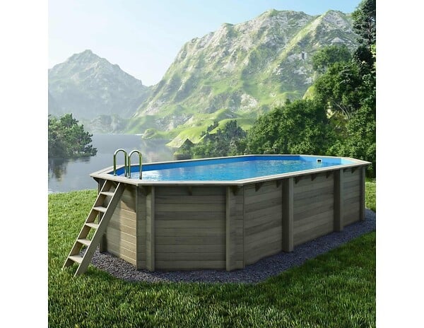 ALTANKA - Piscine hors sol en bois NEMO 7.3 x 3.97 - H.1.45 m, bleu pâle, cadre en métal - sans dalle - BAS7305OSPU - large
