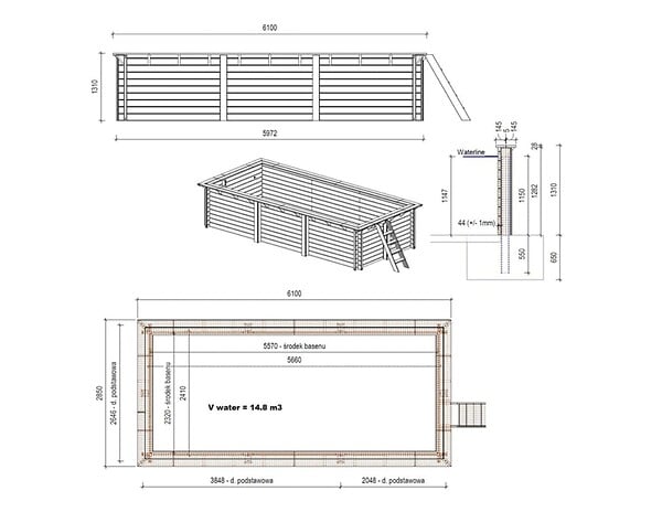 ALTANKA - Piscine hors sol en bois AQUA 6.1 x 2.85 - H.1.31 m, gris clair, fixations à sceller - BAS7307OSPI2 - large