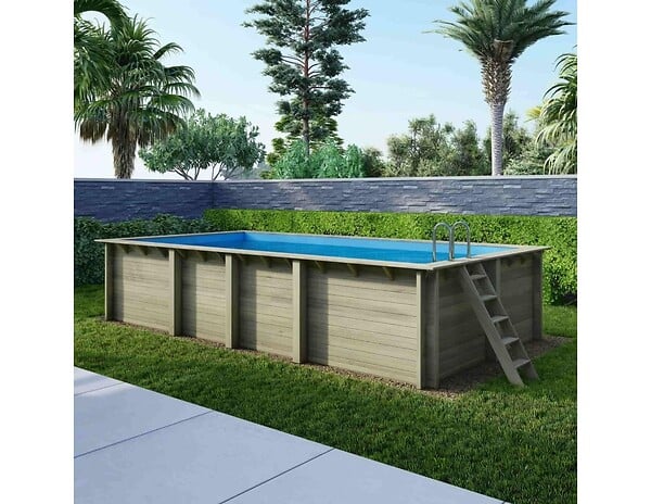 ALTANKA - Piscine hors sol en bois AQUA 7 x 3.75 - H.1.45 m, bleu pâle, cadre en métal - sans dalle - BAS7308OSPU - large