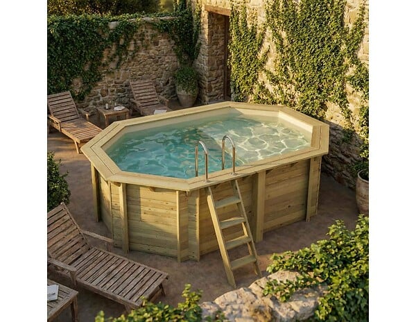 ALTANKA - Piscine hors sol en bois NEMO 4.3 x 3 - H.1.31 m avec plage, sable, fixations à sceller - BAS7303OSPI3+PLA303 - large
