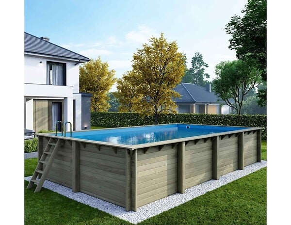 ALTANKA - Piscine hors sol en bois AQUA 8.5 x 4.35 - H.1.45 m, bleu pâle, cadre en métal - sans dalle - BAS7309OSPU - large