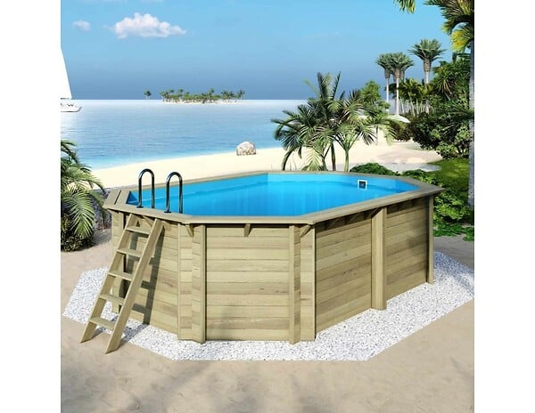 ALTANKA - Piscine hors sol en bois NEMO 5.79 x 3.49 - H.1.45 m, bleu pâle, fixations à visser - BAS7304OSPL - large