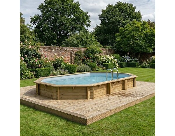 ALTANKA - Piscine hors sol en bois NEMO 7.3 x 3.97 - H.1.45 m, gris clair, cadre en métal - sans dalle - BAS7305OSPU2 - large