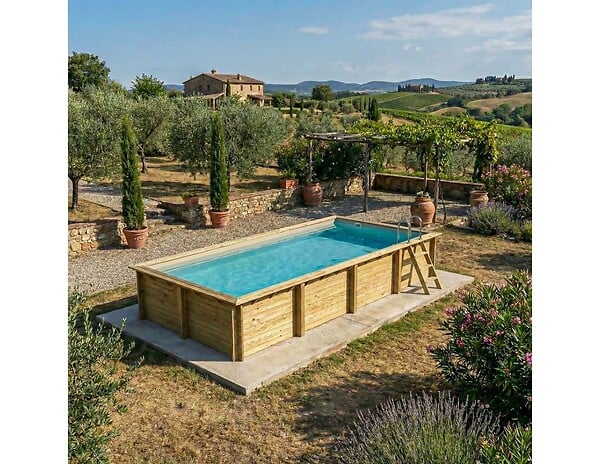 ALTANKA - Piscine hors sol en bois AQUA 8.5 x 4.35 - H.1.45 m, sable, cadre en métal - sans dalle - BAS7309OSPU3 - large