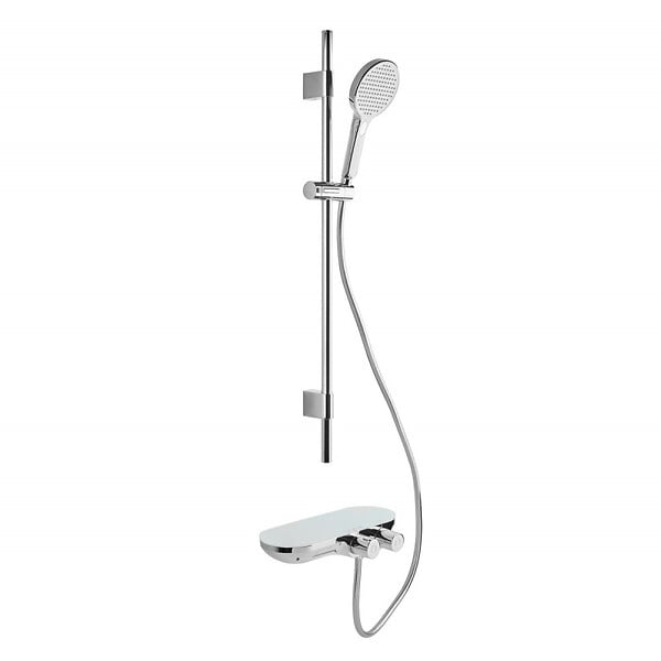 SWISS AQUA TECHNOLOGIES - Swiss Aqua Technologies Ensemble de douche avec douchette 3 jets, mitigeur thermostatique, barre 90.5cm, Chrome/Blanc (SATSSTKPF1) - large