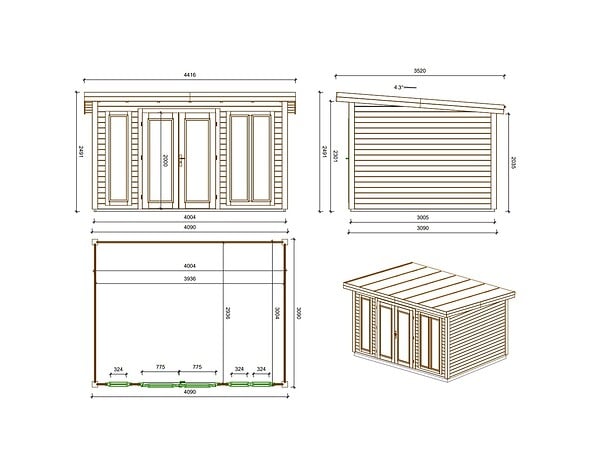 ALTANKA - Abri de jardin en bois Kira 4,04x3,09m - 12m2 - Ep. 34mm - 000008 - large