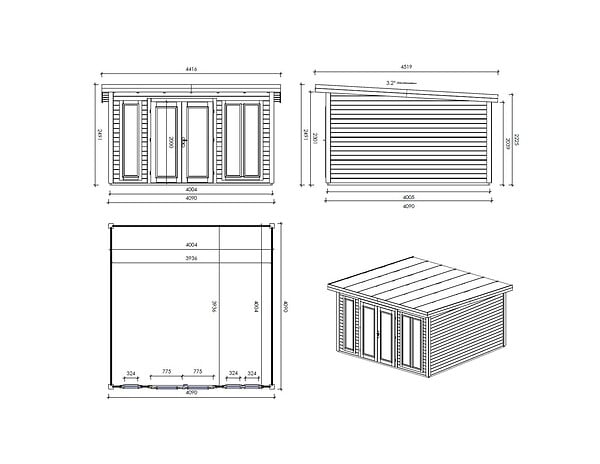 ALTANKA - Abri de jardin en bois Kira 4,04x4,09m - 12m2 - Ep. 34mm - 000009 - large