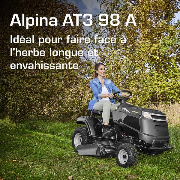ALPINA - Tondeuse autoportée thermique AT3 98 A - Ejection latérale 352cc - large