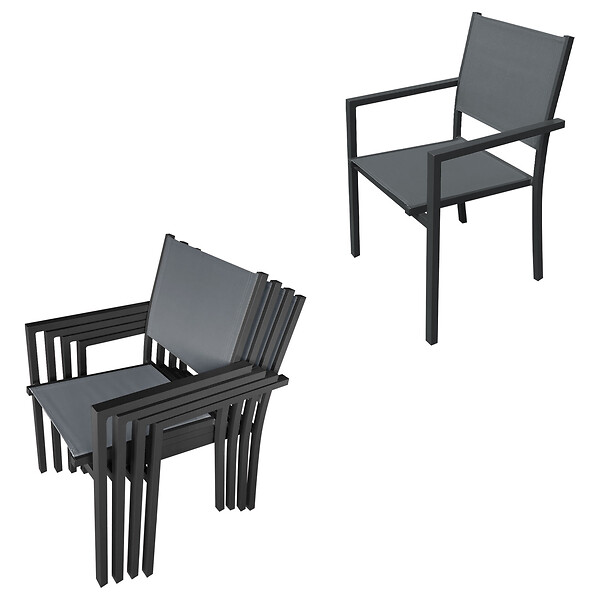 HAPPY GARDEN - Salon de jardin FIRENZE extensible en textilène gris 8 places - aluminium anthracite - large