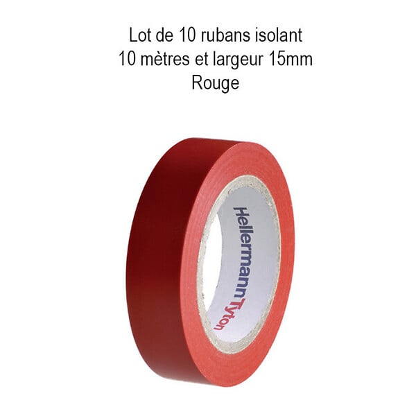 HELLERMANNTYTON - HellermannTyton Lot de 10 rubans isolant 10m largeur 15mm rouge - large