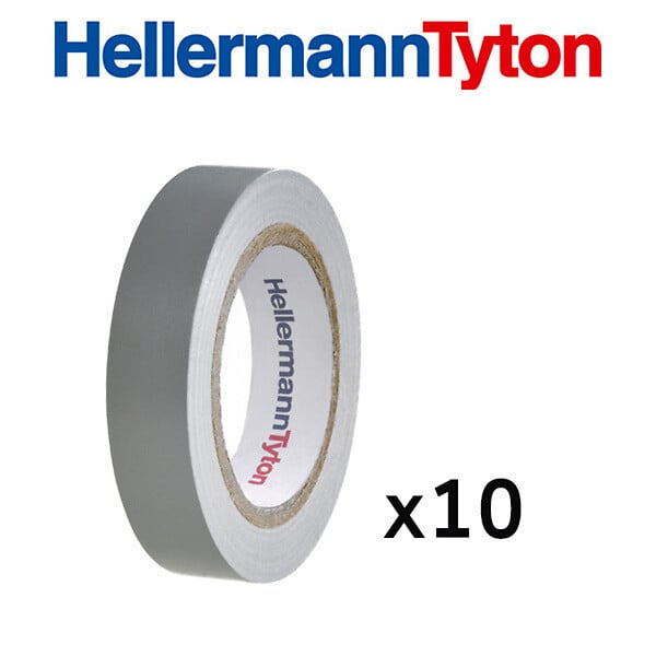 HELLERMANNTYTON - HellermannTyton Lot de 10 rubans isolant 10m x 15mm gris, idéal pour travaux électriques et réparation - large