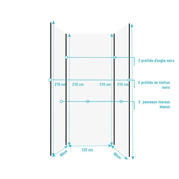 AURLANE - Pack de 3 Panneaux Muraux Aluminium Blanc 80+120+80x210 cm avec Profilés Noirs - WALL'IT - large
