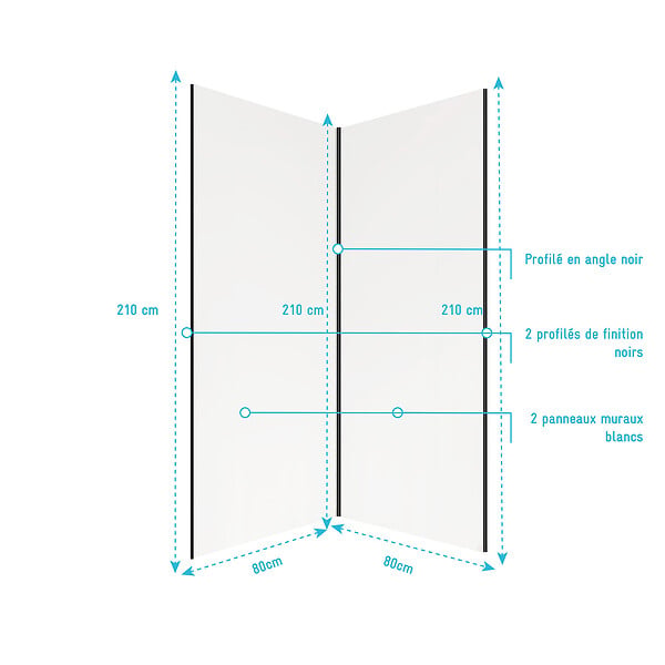 AURLANE - Pack 2 Panneaux Muraux en Aluminium Blanc 80x210cm + Profilés Noir - WALL'IT - large