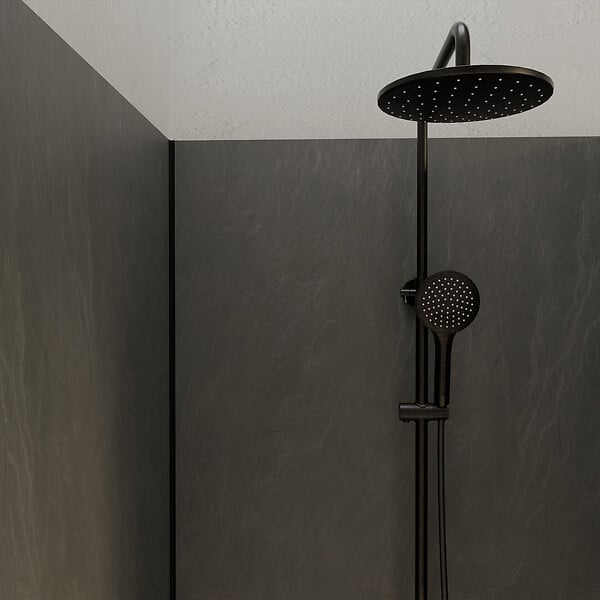 AURLANE - Pack 3 Panneaux Muraux Pierre Ardoise 90x210cm et Profilés Noirs - STONE'IT - large
