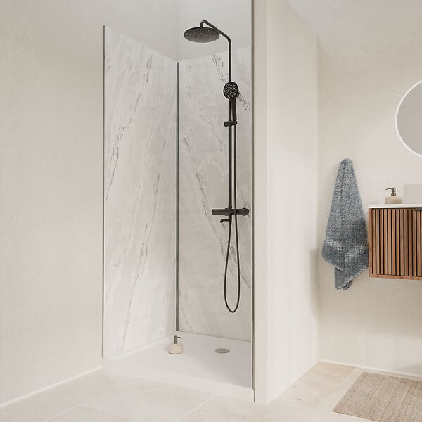 AURLANE - Pack 3 Panneaux Muraux Pierre Artic Storm 90+120+90 x 210cm et Profilés Chrome - STONE'IT - large