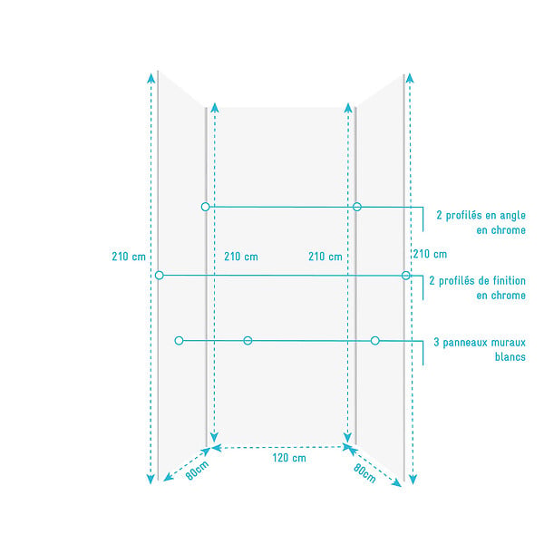 AURLANE - Pack de 3 Panneaux Muraux Aluminium Blanc 80+120+80x210 cm avec Profilés Chrome - WALL'IT - large