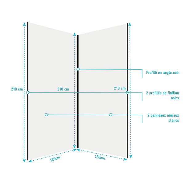 AURLANE - Pack 2 Panneaux Muraux en Aluminium Blanc 120x210cm + Profilés Noir - WALL'IT - large