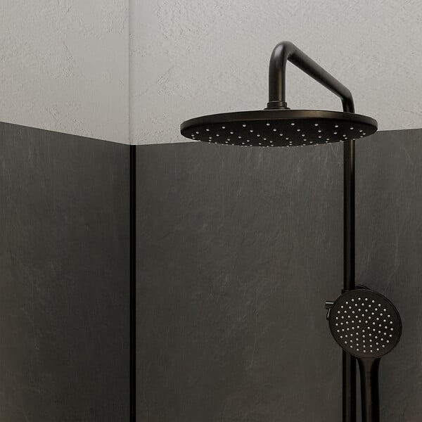 AURLANE - Pack 3 Panneaux Muraux Pierre Ardoise 90+120+90 x 210cm et Profilés Noirs - STONE'IT - large