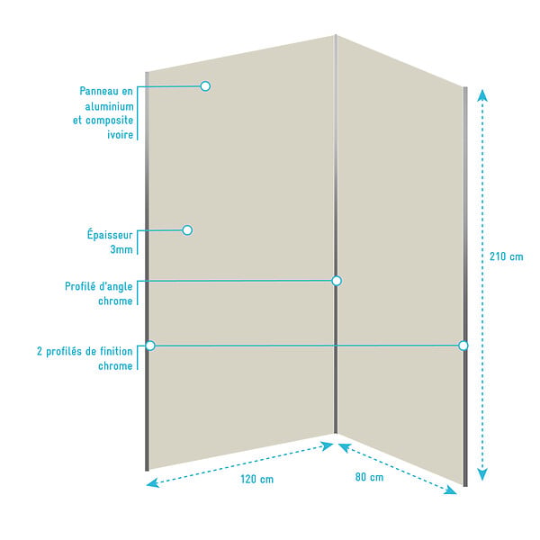 AURLANE - Lot de 2 Panneaux Muraux Aluminium Ivoire 80+120 x 210 cm avec Profilés Chrome - WALL'IT - large