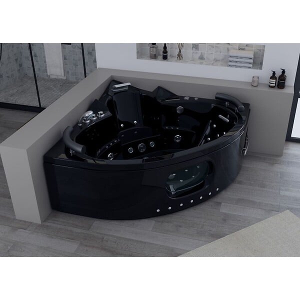DISTRIBAIN - Baignoire balnéo Noire Corleone 48 jets Whirlpool - large