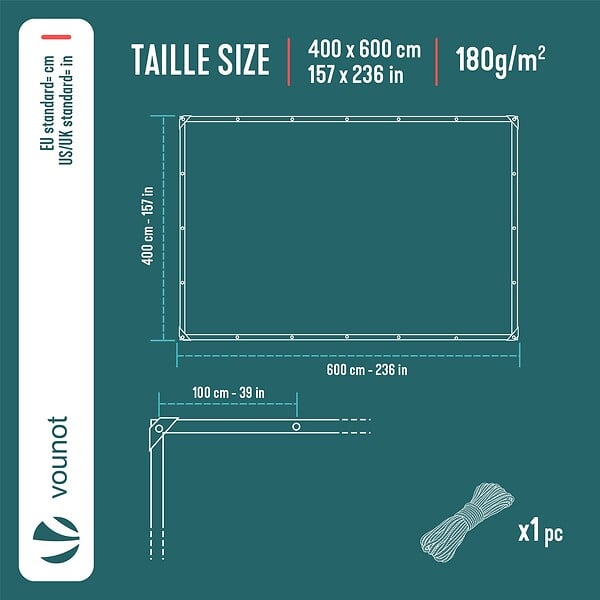 VOUNOT - Bâche de Protection en Polyéthylène resistant et impermeable 180g/m² gris et noir 4x6m - large