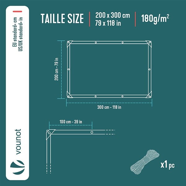 VOUNOT - Bâche de Protection en Polyéthylène resistant et impermeable 180g/m² gris et noir 2x3m - large