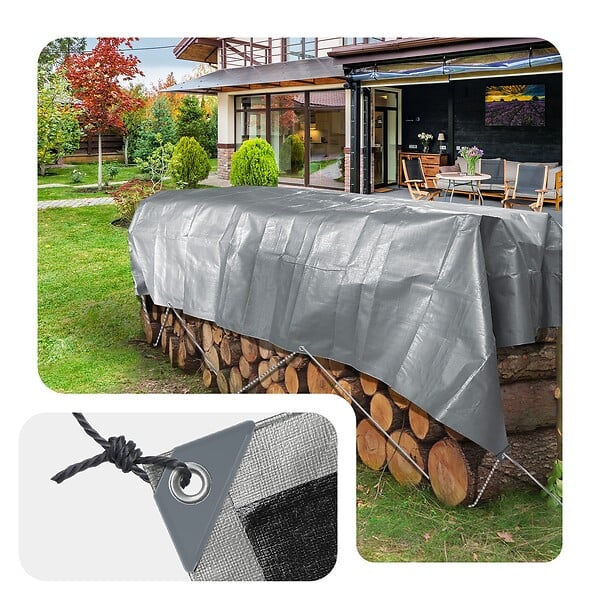 VOUNOT - Bâche de Protection en Polyéthylène resistant et impermeable 180g/m² gris et noir 3x5m - large