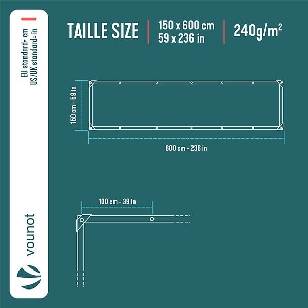 VOUNOT - Bâche de Protection en Polyéthylène resistant et impermeable 240g/m² vert et argent 1.5x6m - large