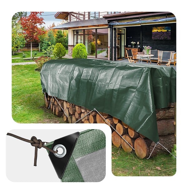 VOUNOT - Bâche de Protection en Polyéthylène resistant et impermeable 240g/m² vert et argent 3x4m - large