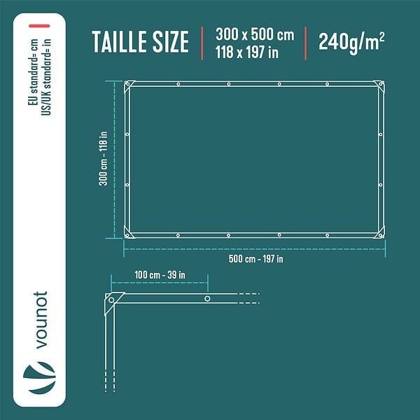VOUNOT - Bâche de Protection en Polyéthylène resistant et impermeable 240g/m² vert et argent 3x5m - large