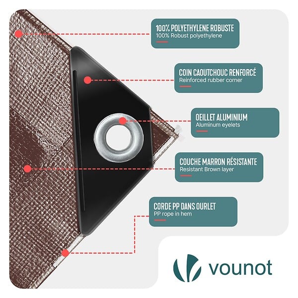 VOUNOT - Bâche de Protection en Polyéthylène resistant et impermeable 240g/m² marron 1.5x6m - large