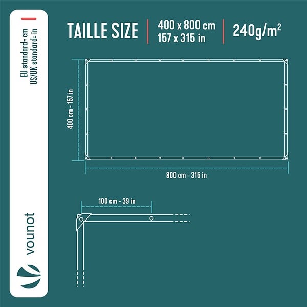 VOUNOT - Bâche de Protection en Polyéthylène resistant et impermeable 240g/m² gris et noir 4x8m - large