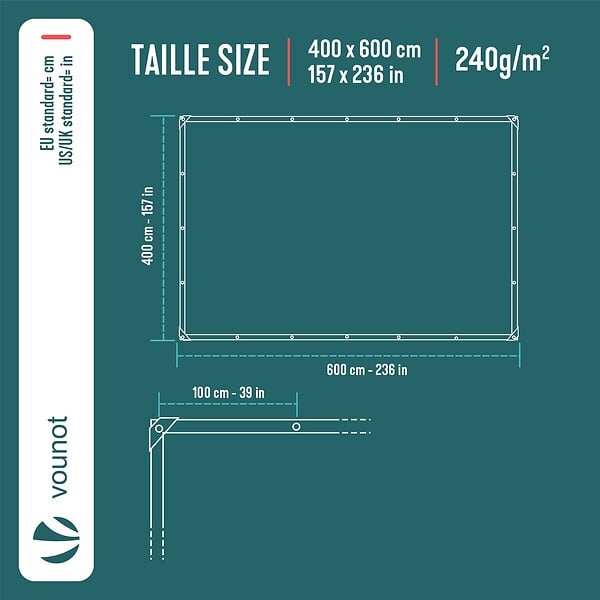 VOUNOT - Bâche de Protection en Polyéthylène resistant et impermeable 240g/m² vert et argent 4x6m - large