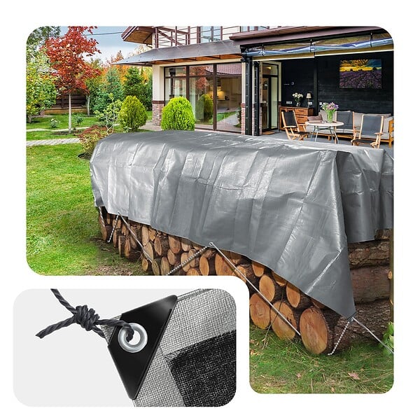 VOUNOT - Bâche de Protection en Polyéthylène resistant et impermeable 240g/m² gris et noir 3x4m - large