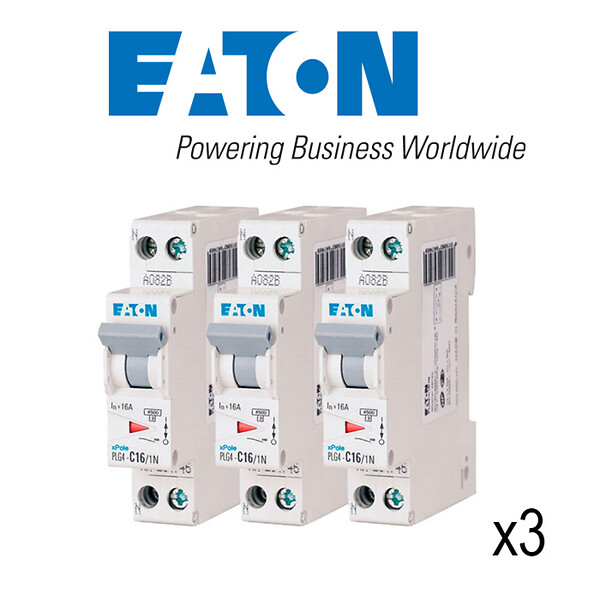 EATON CAPRI - Lot de 3 disjoncteurs 16A PLG, Ph+N 4,5kA (EN 60898) courbe C-EATON - large