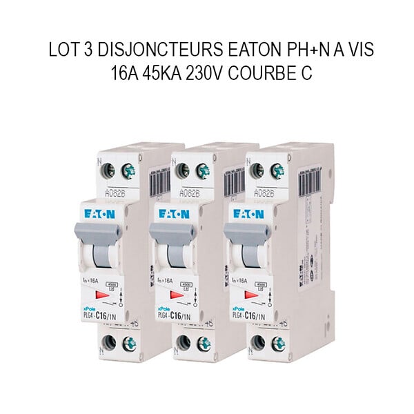 EATON CAPRI - Lot de 3 disjoncteurs 16A PLG, Ph+N 4,5kA (EN 60898) courbe C-EATON - large