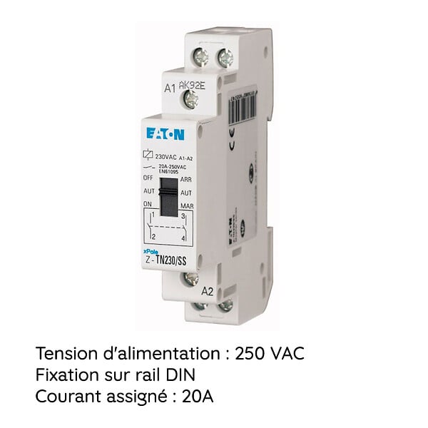 EATON CAPRI - EATON CONTACTEUR J/N 20A 2F/NO MONOPHASE - Relais heures creuses 20A 230VAC/50Hz - large