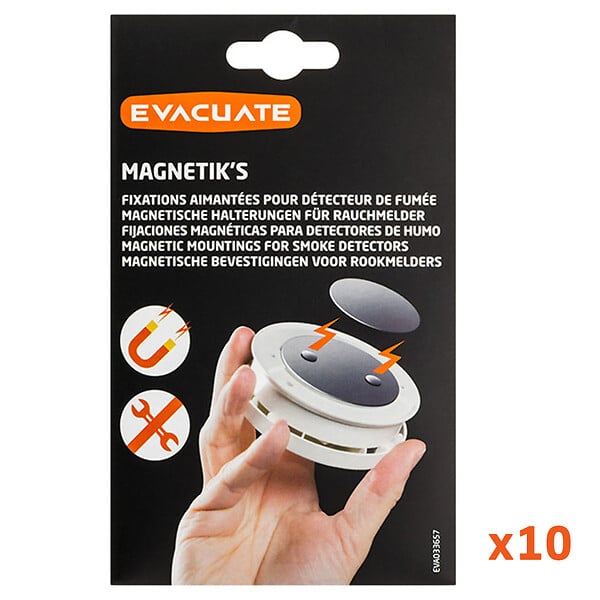 EVACUATE - EVACUATE Lot de 10 fixations aimantées pour détecteur de fumée - large