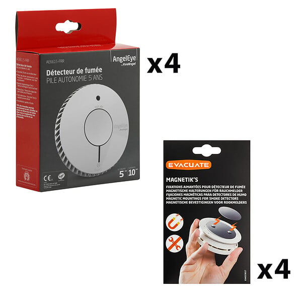 ANGELEYE - Lot de 4 détecteurs de fumée  NF autonomie 5ans-garantie 10 ans + 4 supports aimantés-AngelEye - large