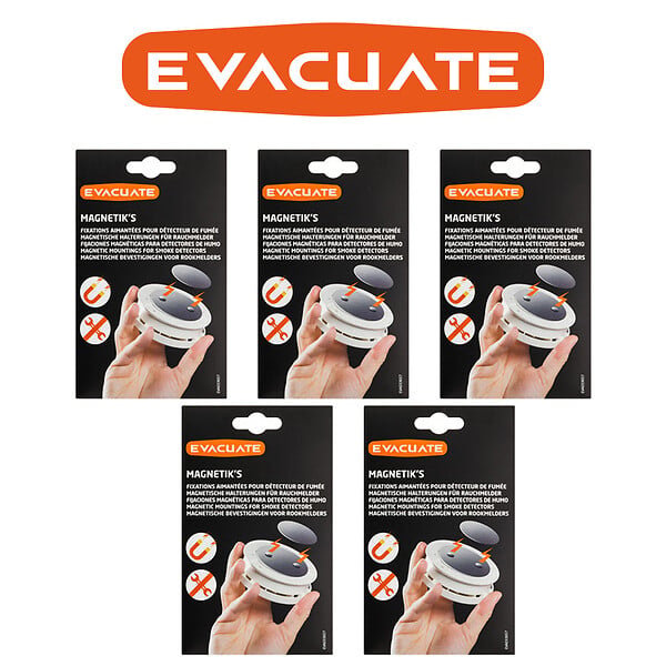 EVACUATE - EVACUATE Lot de 5 fixations aimantées pour détecteur de fumée - large