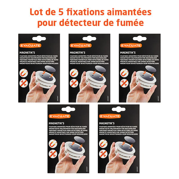 EVACUATE - EVACUATE Lot de 5 fixations aimantées pour détecteur de fumée - large