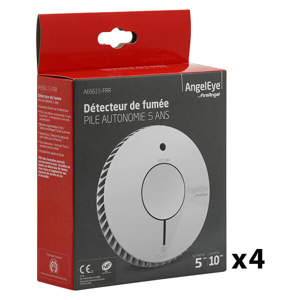 ANGELEYE - AngelEye Lot de 4 détecteurs de fumée NF autonomie 5ans-garantie 10 ans - large